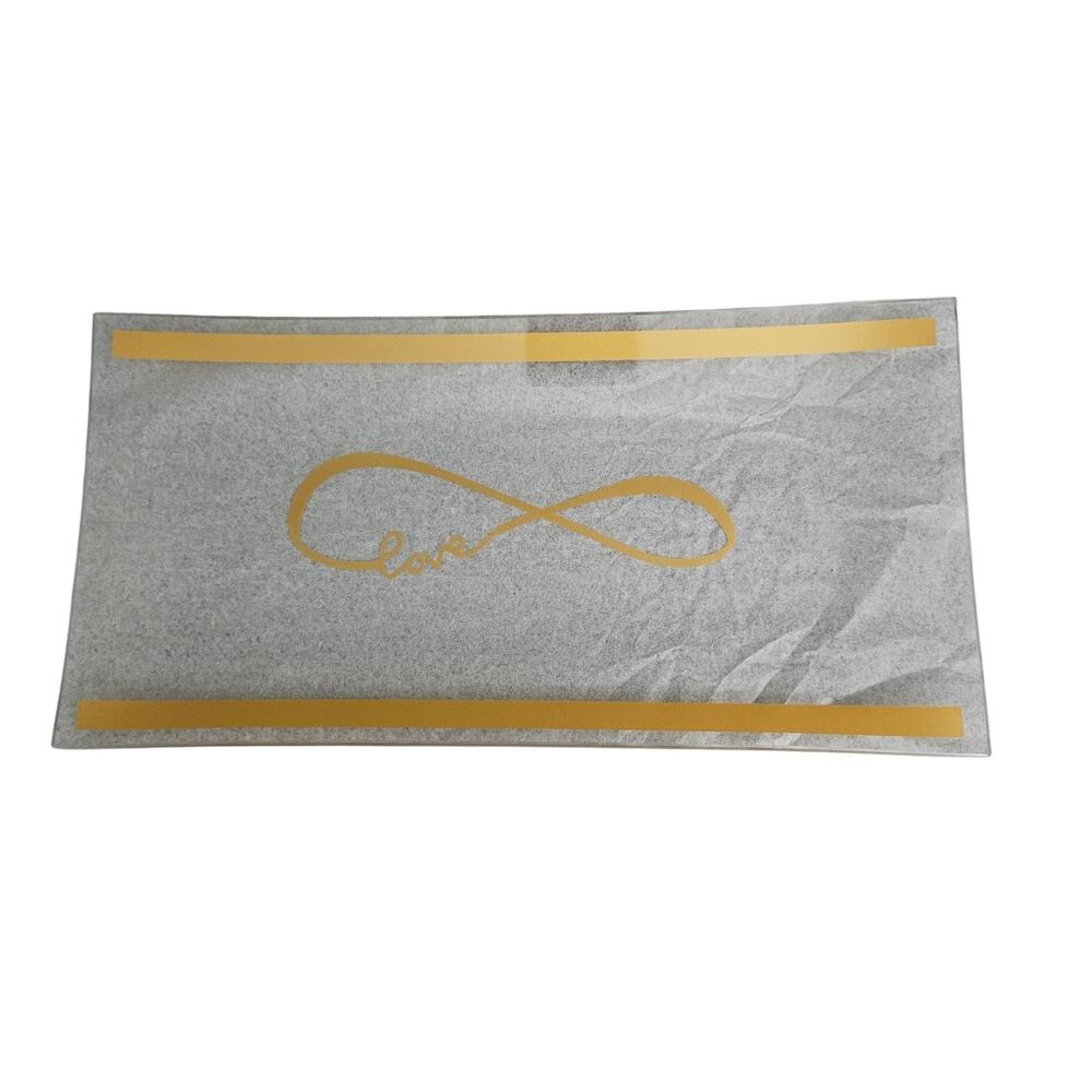 Clear Glass Vanity Tray Gold Infinity Love Design Rectangular Decorative
